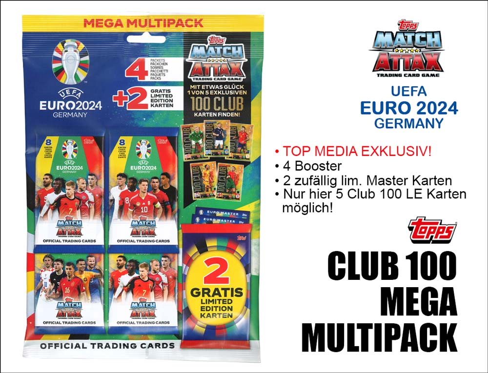 TOPPS EM 2024 CLUB 100 CARDS Mega Multipack Top Media exklusiv