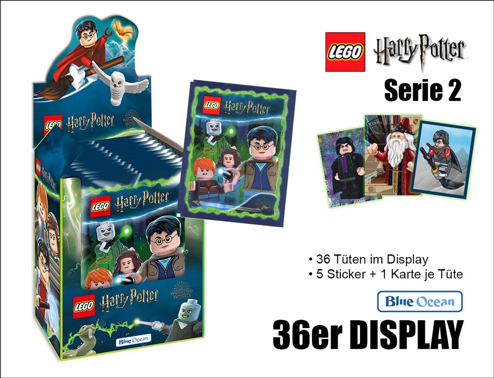 Lego Harry Potter Sticker & TC Serie 2 – 36er DISPLAY blau grün