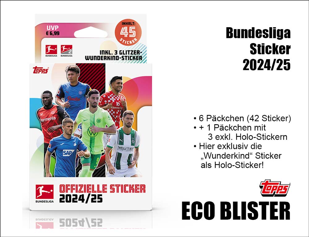 Topps Bundesliga Sticker 2024/2025 – ECO BLISTER (ca. Ende 12/24 - Anfang 1/25) • B2B Großhandel