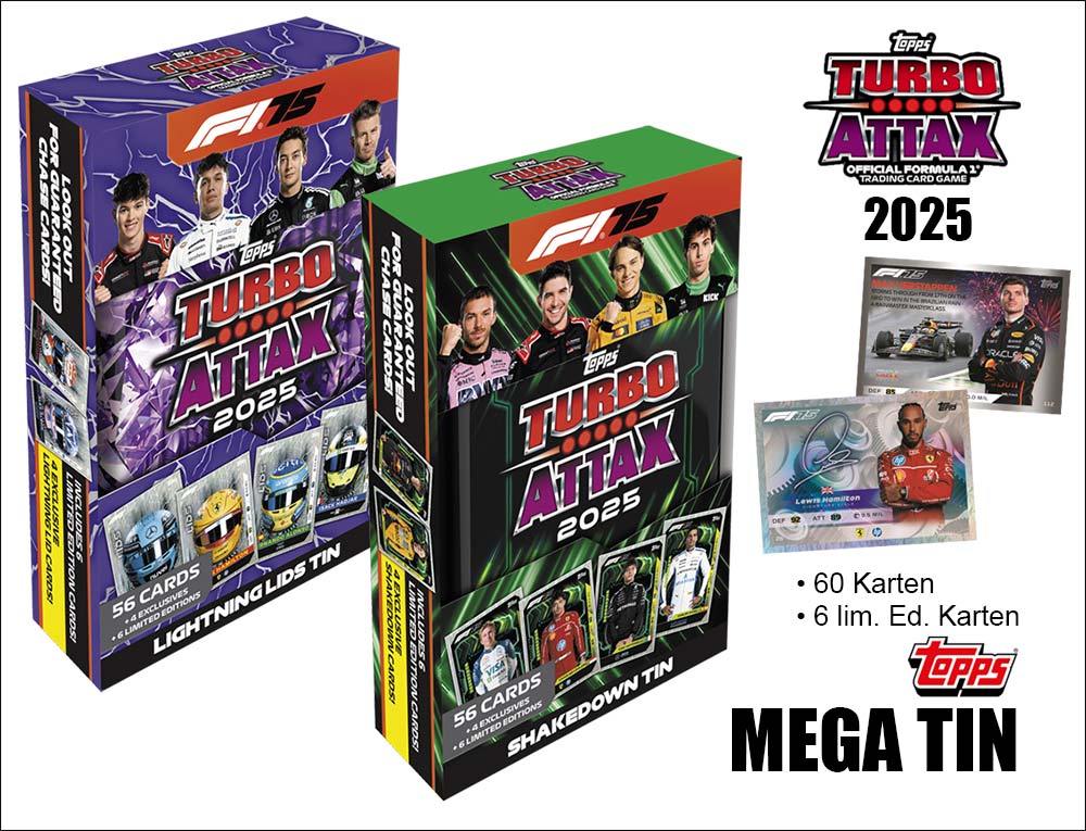 Mega Tin „Lightning“ mit Sammelkarten zur Turbo Attax Formel 1 2025