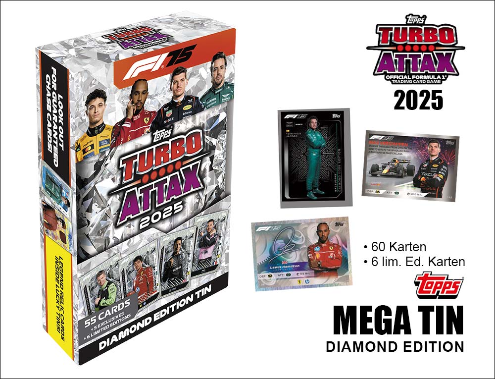 Mega Tin „Diamond“ mit Sammelkarten zur Turbo Attax Formel 1 2025