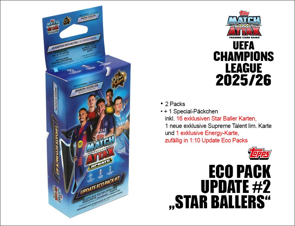 UEFA CL Match Attax 2025/2026 Update #2 Eco Pack Star Ballers
